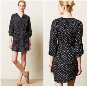 Anthropologie Maeve Black and White Dot Tie Mini Dress